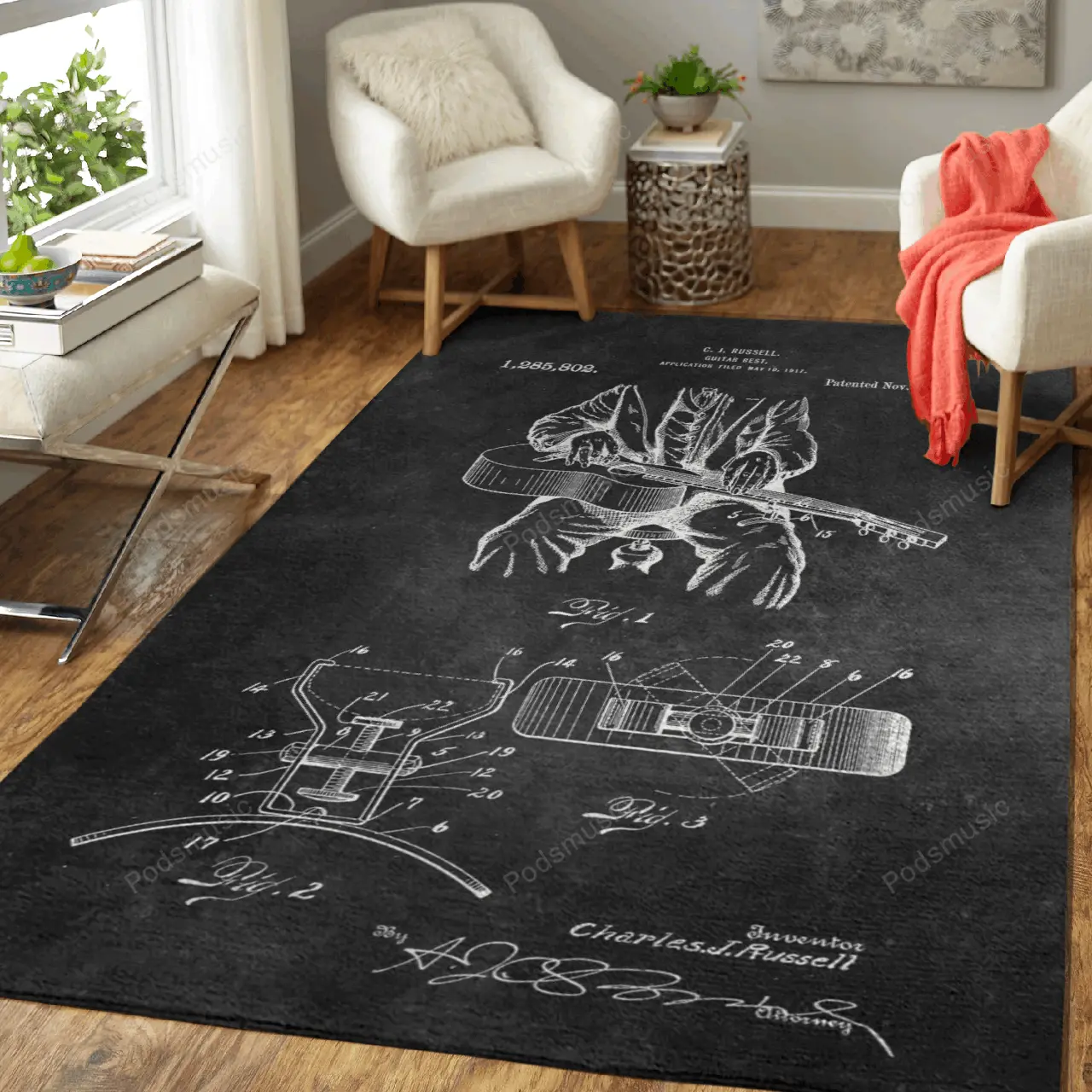 Patent Russell Guitar Best Patents Music Art For Fans Area Rug Living Room Carpet Rug Regtangle Carpet Floor Decor Home Decor