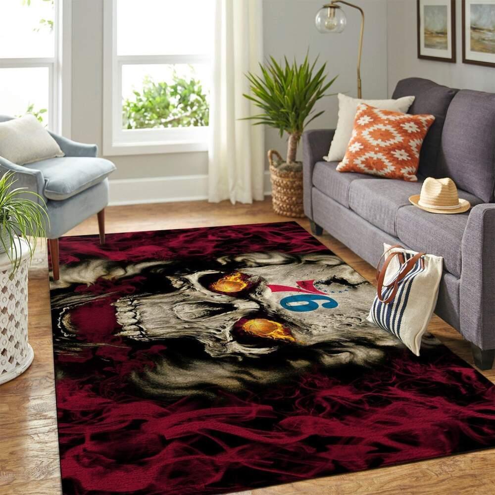 Philadelphia 76Ers Nba Skull Style Living Room Carpet Rug Regtangle Carpet