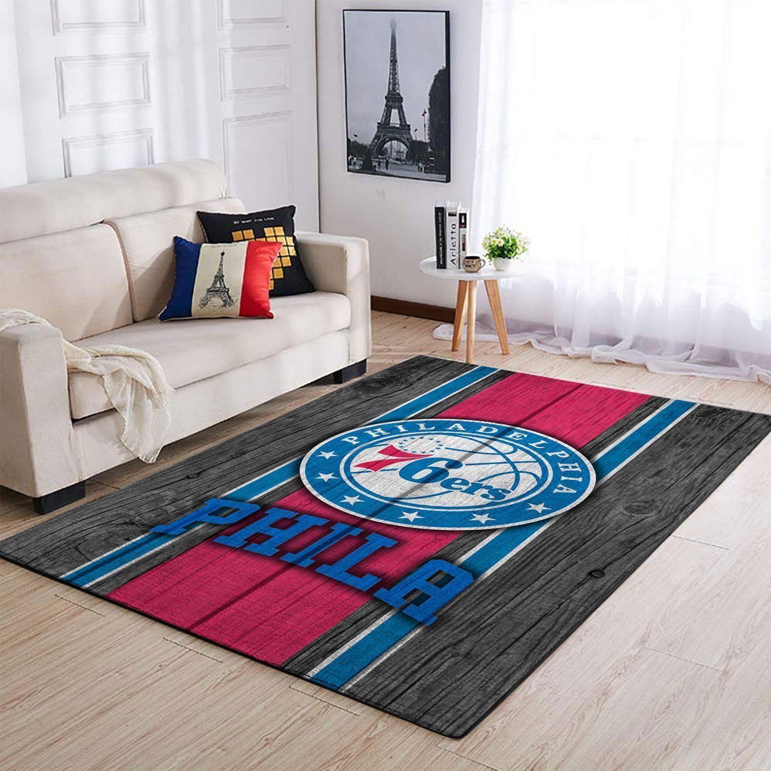 Philadelphia 76Ers Nba Wooden Style Living Room Carpet Rug Regtangle Carpet