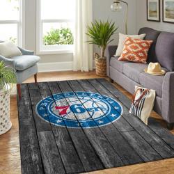 Philadelphia 76Ers Nba Grey Wooden Style Living Room Rug Regtangle Carpet
