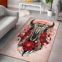 Pink Bison Skull Native American Area Rug Living Room Rug Home Decor