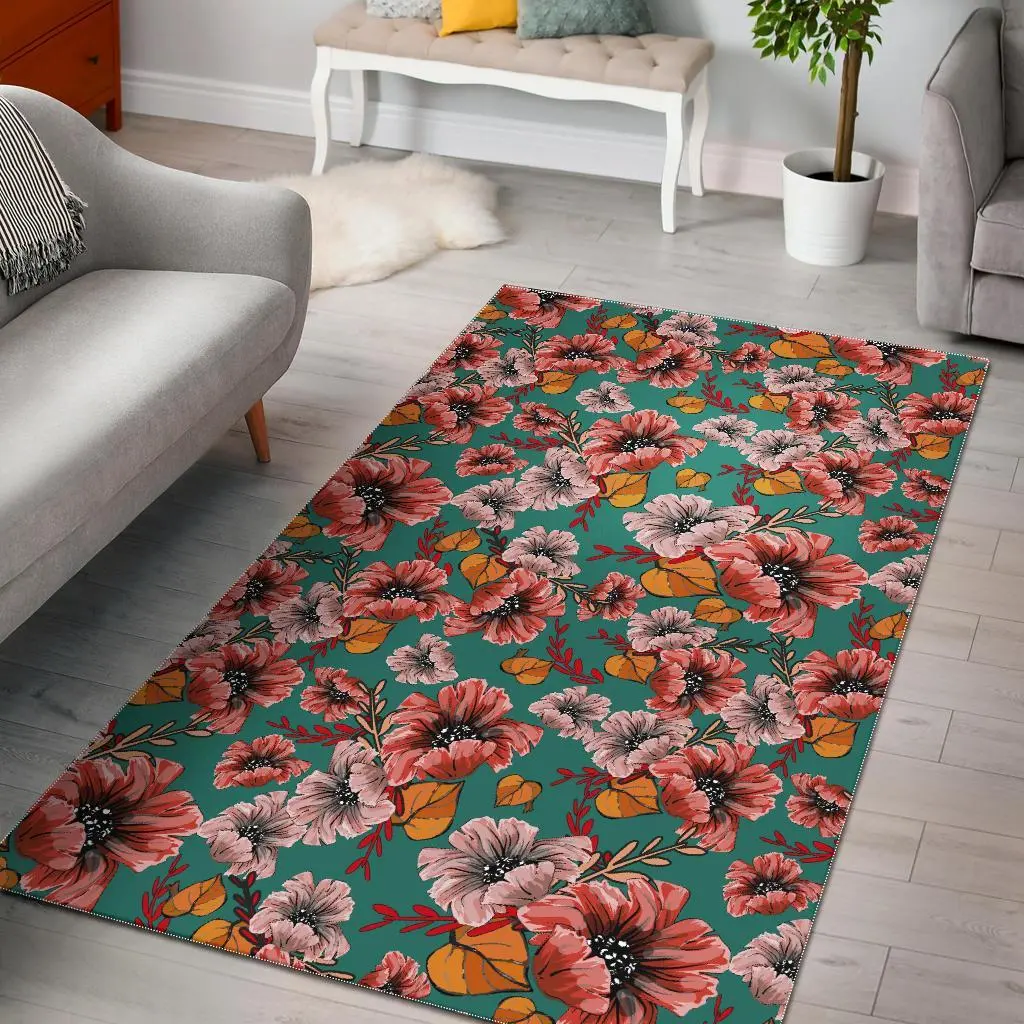 Pink Girly Mermaid Teal Scales Area Rug Living Room Rug Home Decor