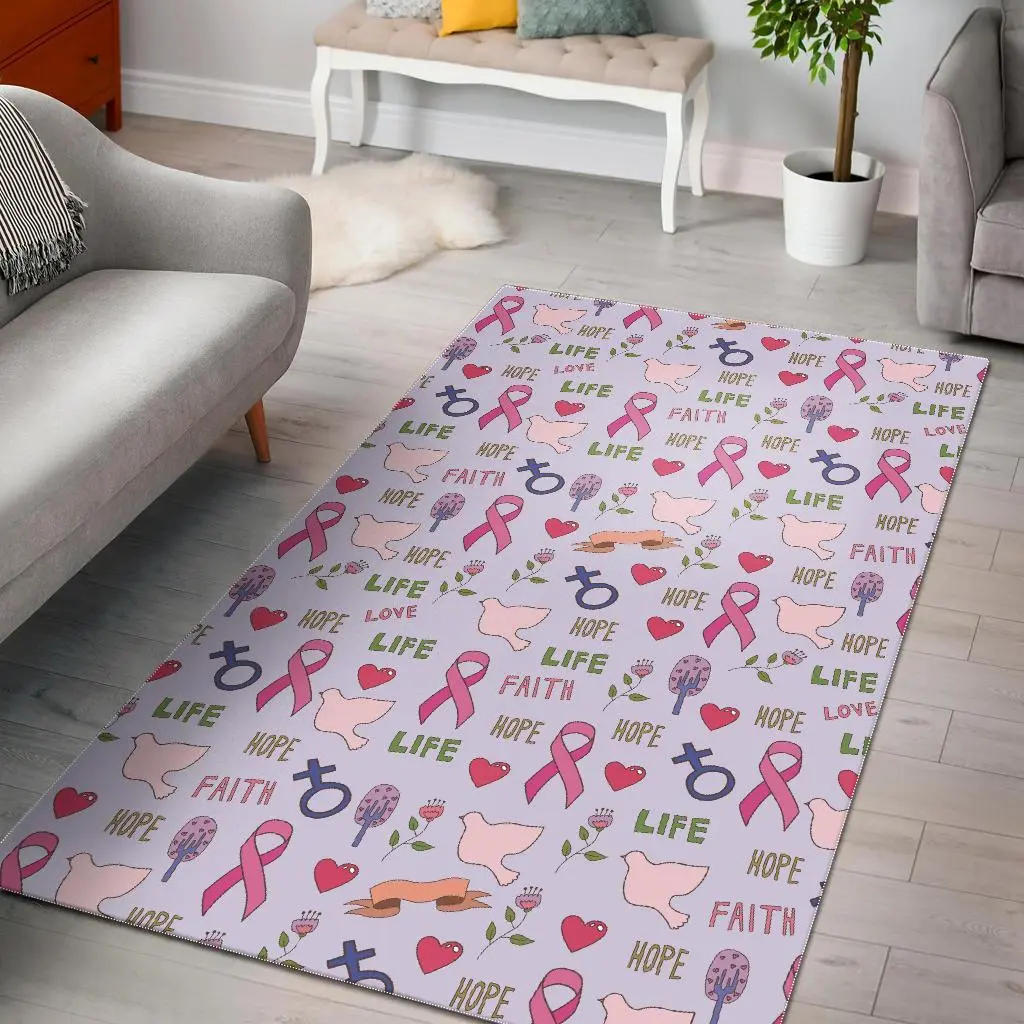 Pink Ribbon Breast Cancer Awareness Pattern Print Area Rug Living Room Rug Home Decor
