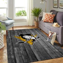 Pittsburgh Penguins Nhl Team Logo Grey Rugs Gray Wooden Style Living Room Carpet