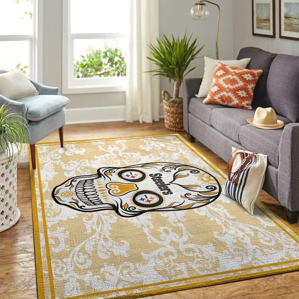 Pittsburgh Steelers Nfl Area Rugs Skull Flower Style Living Room Rug