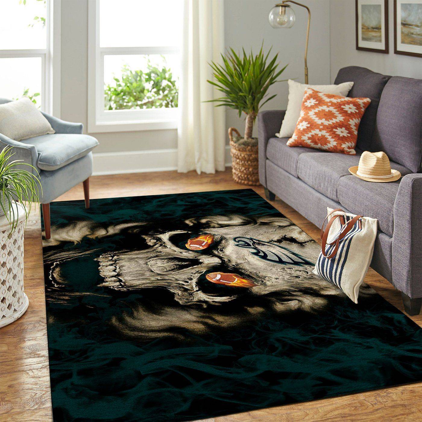 Philadelphia Eagles Nfl Area Rugs Team Logo Skull Style Living Room Sports Rug