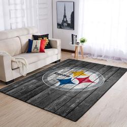 Pittsburgh Steelers Nfl Team Logo Grey Area Rugs Wooden Style Sport Rug