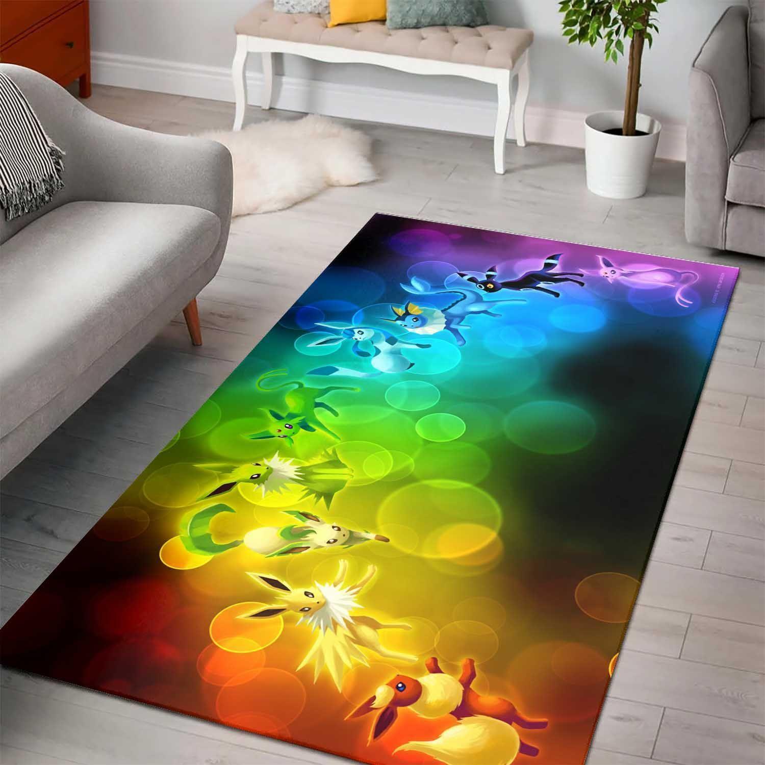 Pokemon Eeveelutions Rainbow Area Rugs Cute Video Game Movie Living Room Carpet Home Rug Regtangle Carpet Floor Decor Home Decor