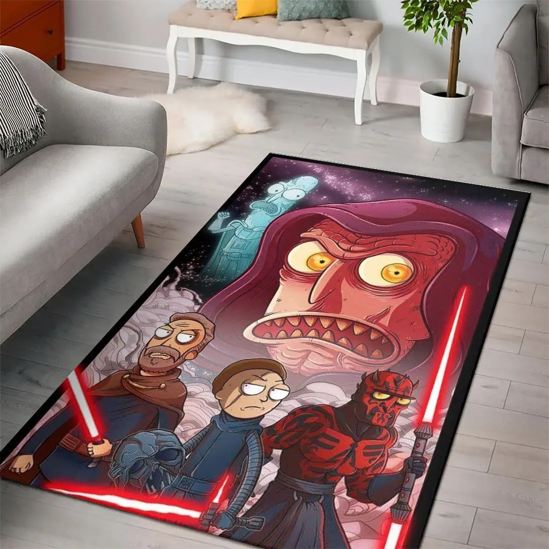 Rick And Morty Starwars Cartoon Go Team Mystic Area Rug Living Room Rug Home Decor Floor Decor Area Rug Living Room Rug Home