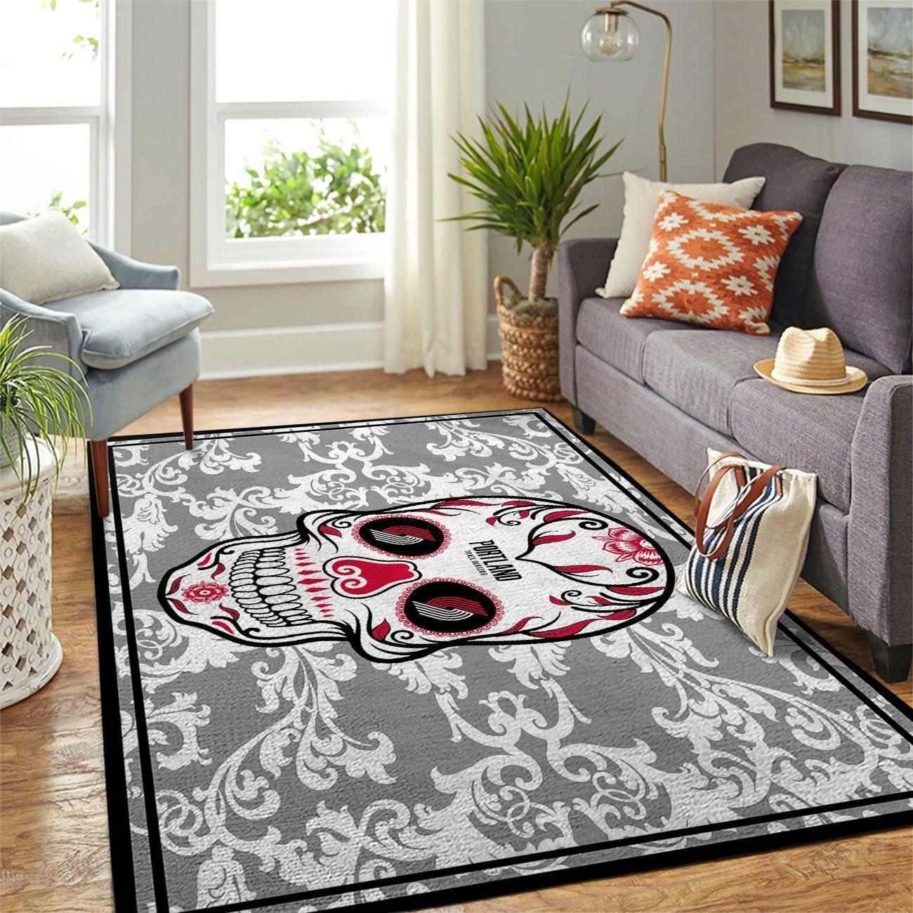 Portland Trailblazers Nba Area Rugs Skull Flower Style Living Room Carpet Sports Rug Regtangle Carpet Floor Decor Home Decor