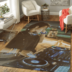 Portrait Of Female Dj Playing Live Music Art For Fans Area Rug Living Room Carpet Rug Regtangle Carpet Floor Decor Home Decor