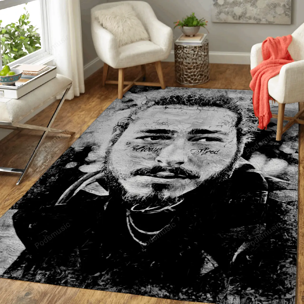 Post Malone Art Music Monochrome Art For Fans Area Rug Living Room Carpet Rug Regtangle Carpet Floor Decor Home Decor