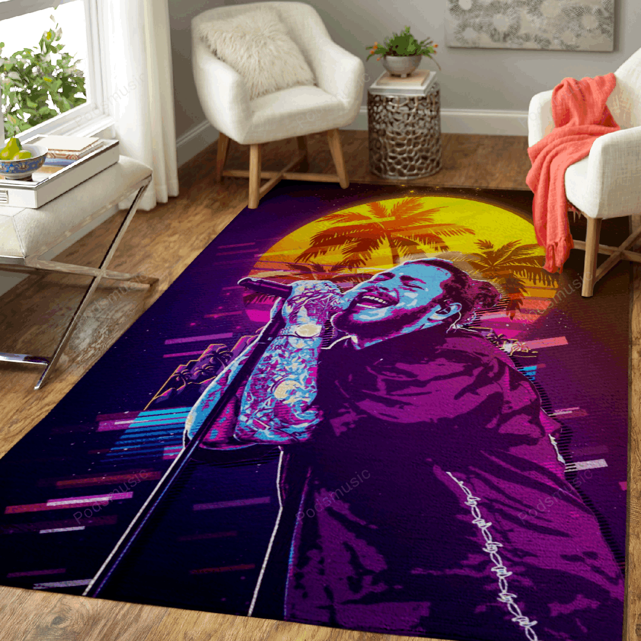 Post Malone Concert 80S Artwork Music Synthwave 80S Art For Fans Area Rug Living Room Carpet Rug Regtangle Carpet Floor Decor Home Decor