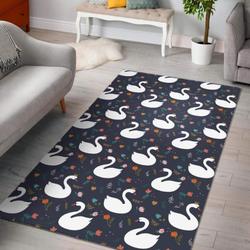 Queen Floral Swan Pattern Print Area Rug Living Room Rug Home Decor
