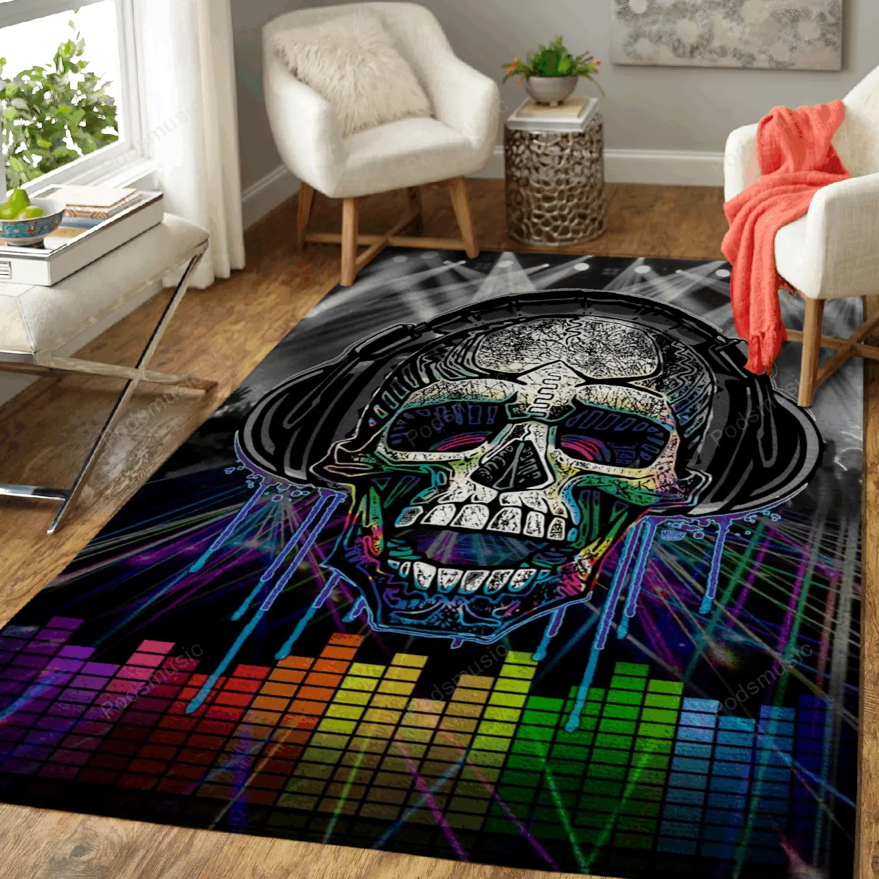 Rad Laser Skull Music Show Chill Vibes Art For Fans Area Rug Living Room Carpet Rug Regtangle Carpet Floor Decor Home Decor