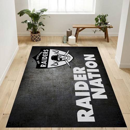Raider Nation Grey Nfl Logo Area Rug For Gift Bedroom Rug Home Decor F
