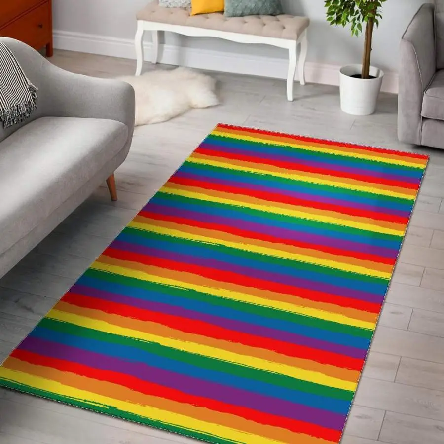 Rainbow Flag Lgbt Patterm Print Area Rug Living Room Rug Home Decor