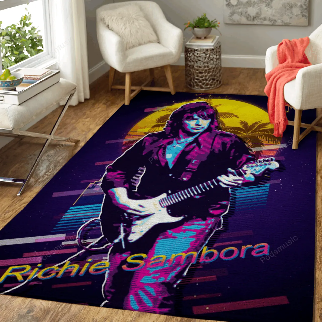Richie Sambora Artwork Music Synthwave 80S Art For Fans Area Rug Living Room Carpet Rug Regtangle Carpet Floor Decor Home Decor