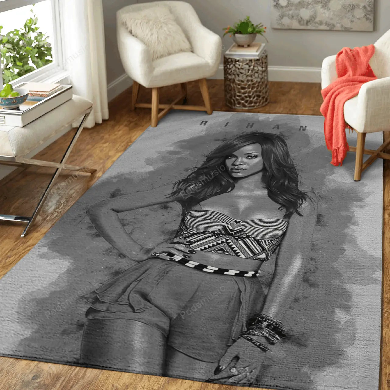Rihana Music Monochrome Art For Fans Area Rug Living Room Carpet Rug Regtangle Carpet Floor Decor Home Decor