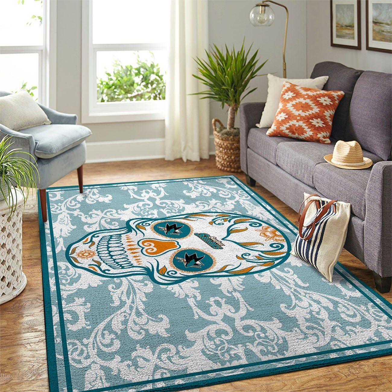San Jose Sharks Nhl Area Rugs Skull Flower Style Living Room Regtangle Carpet
