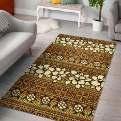 Sea Turtle Aztec Hibiscus Hawaiian Pattern Print Area Rug Living Room Rug Home Decor