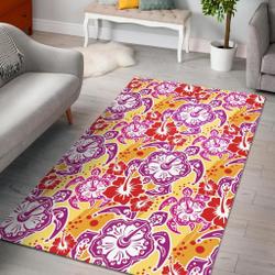 Sea Turtle Red Hibiscus Hawaiian Pattern Print Area Rug Living Room Rug Home Decor