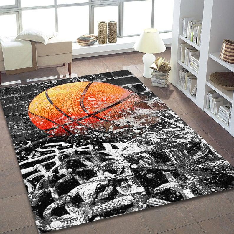Basketball Inspired Rug Carpet Area Rug Home Living Decor Sport Decor Rug