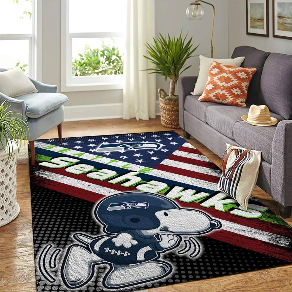 Seattle Seahawks Nfl Area Rugs American Flag & Snoopy Living Room Rug