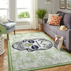 Seattle Seahawks Nfl Area Rugs Skull Flower Style Living Room Sports Rug