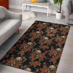Skeleton Sugar Skull Girly Floral Rose Pattern Print Area Rug Living Room Rug Home Decor