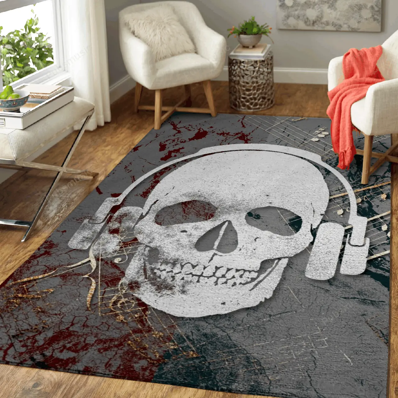 Skull Headphones Music 1 Misc Art For Fans Area Rug Living Room Carpet Rug Regtangle Carpet Floor Decor Home Decor
