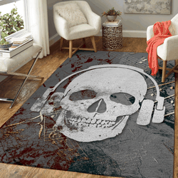 Skull Headphones Music 1 Misc Art For Fans Area Rug Living Room Carpet Rug Regtangle Carpet Floor Decor Home Decor