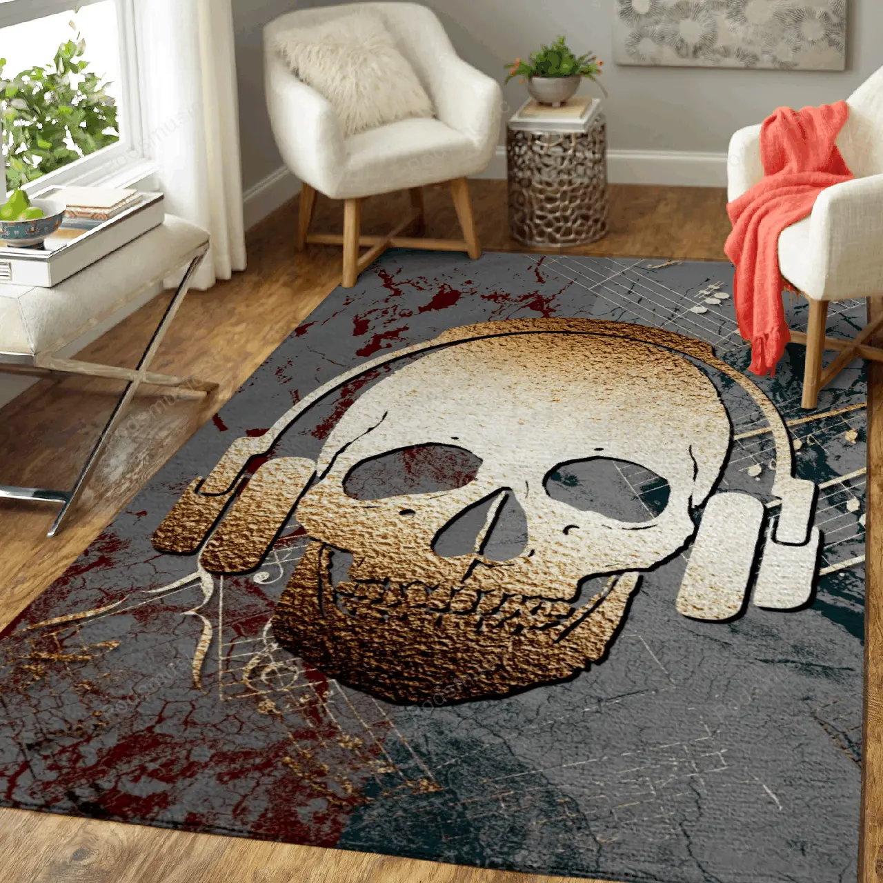 Skull Headphones Music 3 Misc Art For Fans Area Rug Living Room Carpet Rug Regtangle Carpet Floor Decor Home Decor