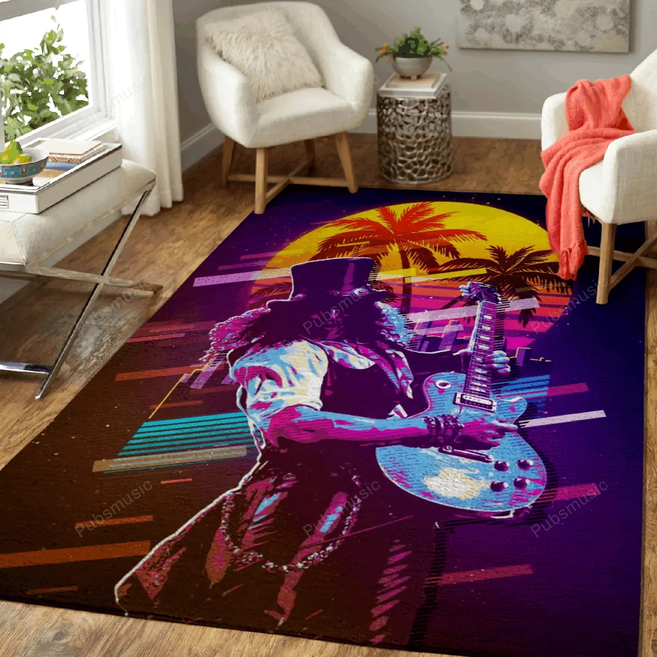 Slash Saul Hudson Artwork Music Synthwave 80S Art For Fans Area Rug Living Room Carpet Rug Regtangle Carpet Floor Decor Home Decor