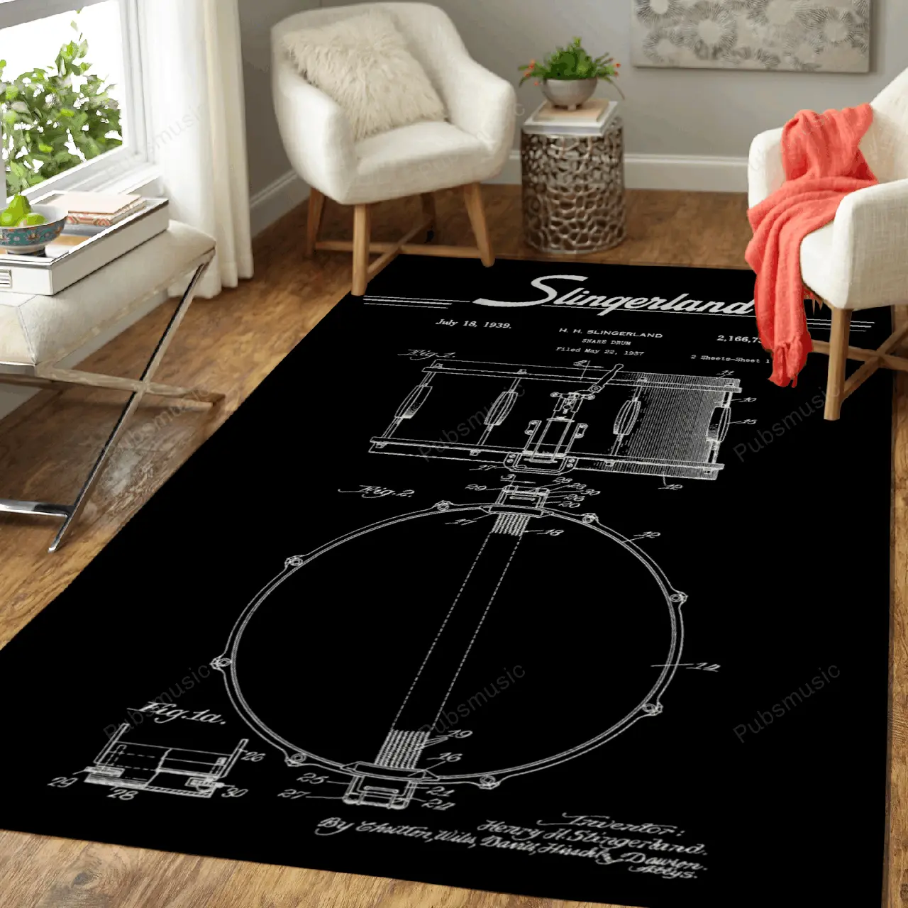 Slingarland Snare Patent Drums Music Art For Fans Area Rug Living Room Carpet Rug Regtangle Carpet Floor Decor Home Decor