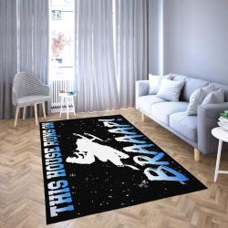 Snocross Motorcross Area Rug This House Runs On Braap Living Room Carpet Black & Blue Rug Regtangle Carpet Floor Decor Home Decor