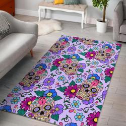 Sugar Skull Skeleton Girly Floral Pattern Print Area Rug Living Room Rug Home Decor