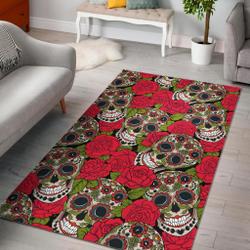 Sugar Skull Skeleton Girly Floral Rose Pattern Print Area Rug Living Room Rug Home Decor