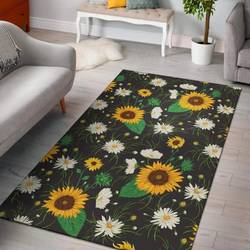 Sunflowers And White Chamomile Flowers Area Rug Living Room Rug Home Decor Carpet