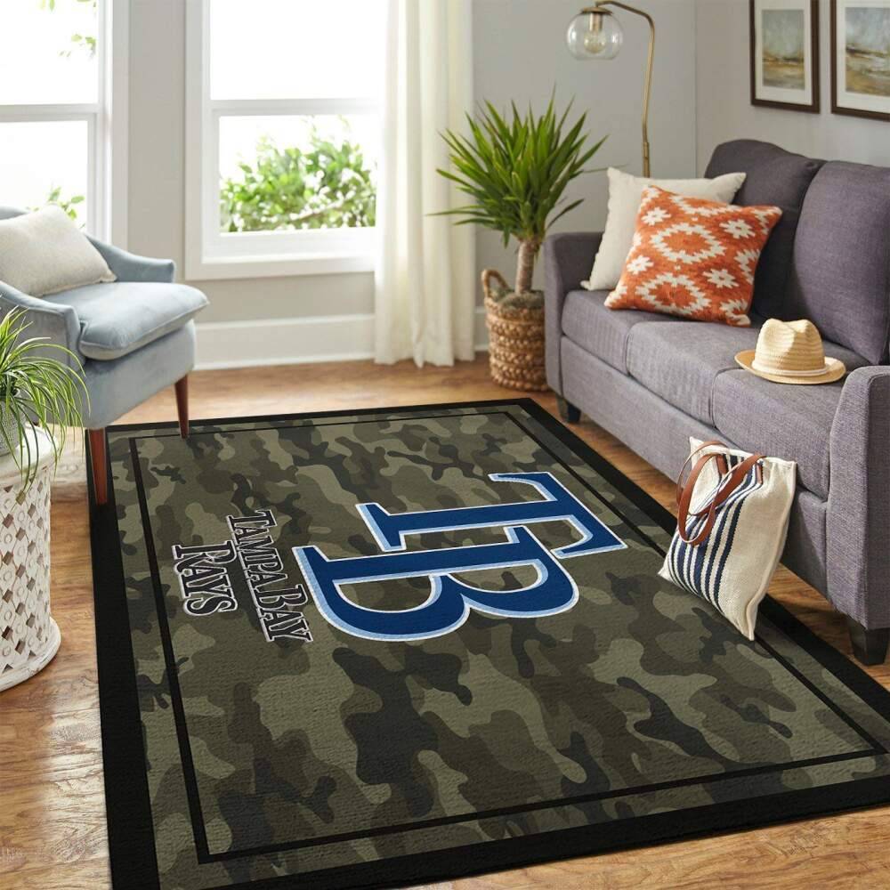 Tampa Bay Rays Camo Style Area Rug Mlb Team Logo Living Room Rugs