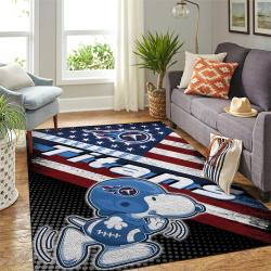 Tennessee Titans Nfl American Flag & Snoopy Living Room Carpet Sports Rug