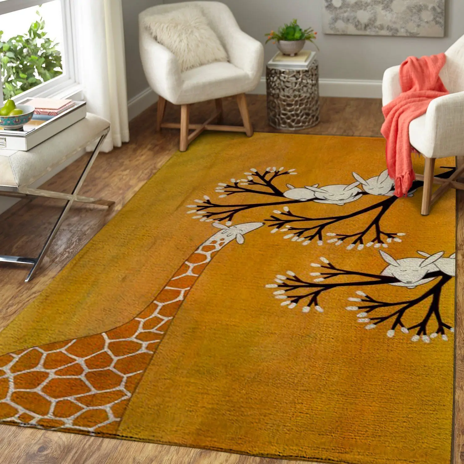 The Giraffe And The Bunnies Area Rug Living Room Rug Home Decor 191016 Ofd