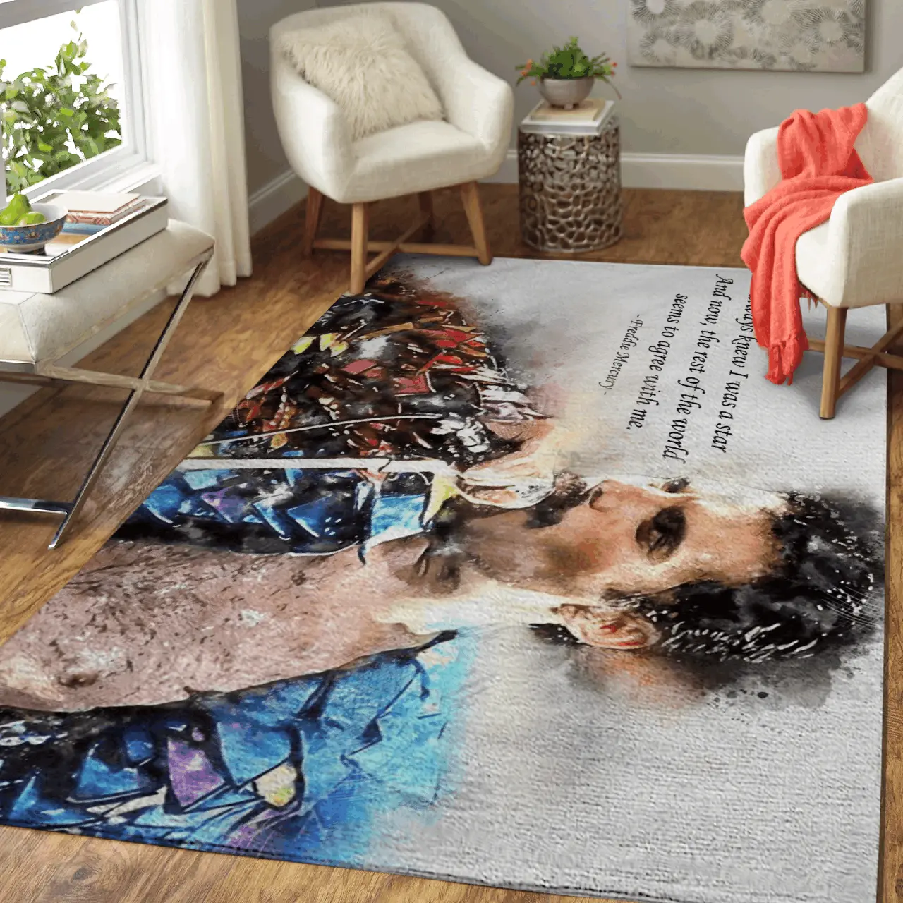 The Rock Band Queen Freddie Mercury Watercolor Area Rug Area Rug Living Room Carpet Rug Regtangle Carpet Floor Decor Home Decor