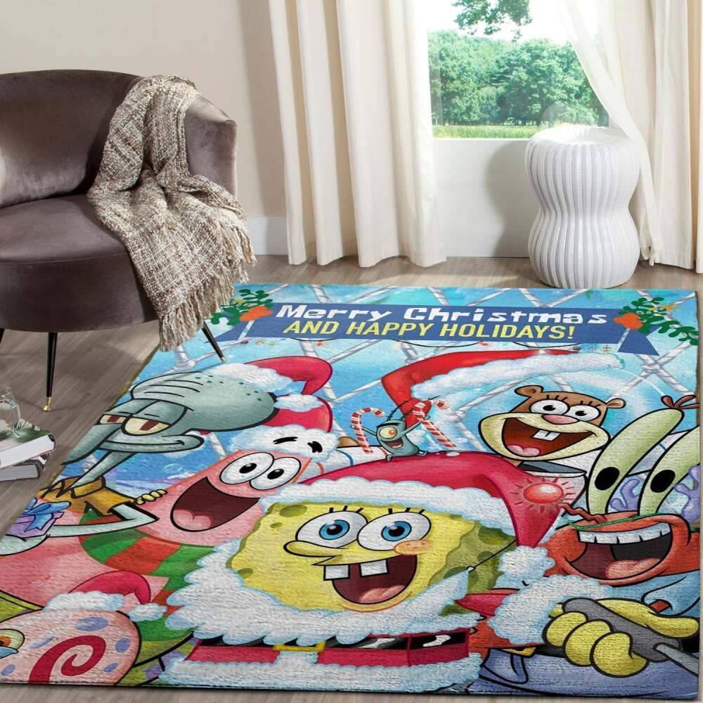 The Spongebob Merry Christmas Area Rugs Living Room Carpet Fn101227 Rug Regtangle Carpet Floor Decor Home Decor