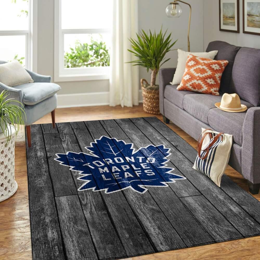 Toronto Maple Leafs Nhl Grey Area Rug Wooden Style Living Room Regtangle Carpet