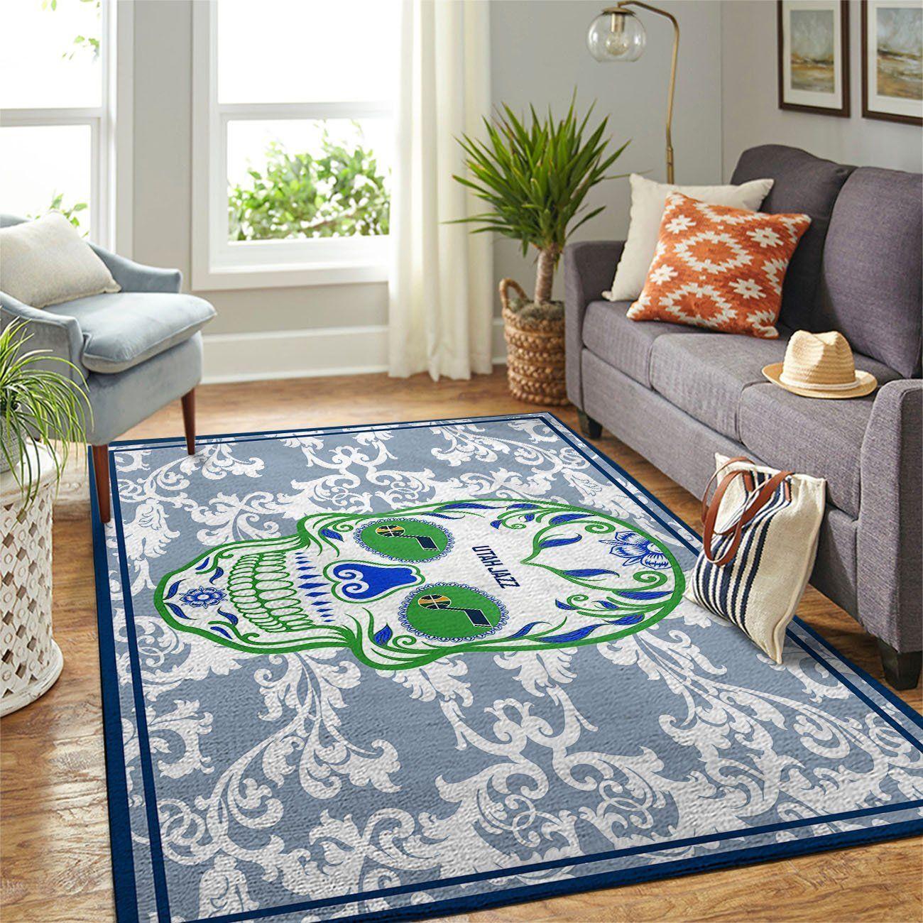 Utah Jazz Nba Area Rugs Skull Flower Style Living Room Regtangle Carpet