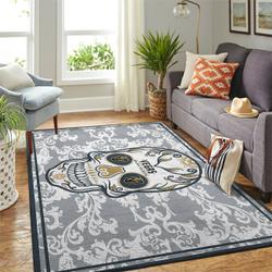 Vegas Golden Knights Nhl Skull Flower Style Living Room Rug Regtangle Carpet