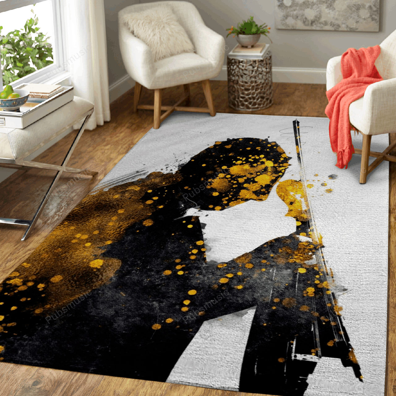 Violinist Music Gold And Black Art For Fans Area Rug Living Room Carpet Rug Regtangle Carpet Floor Decor Home Decor