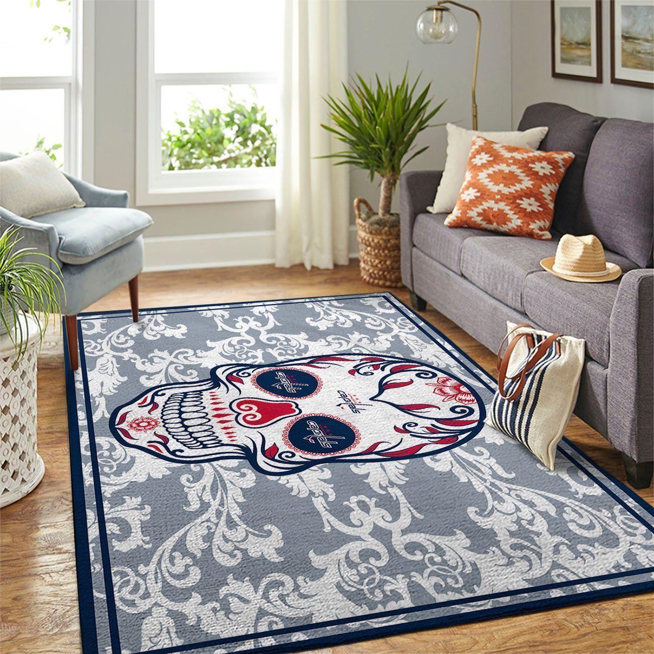 Washington Capitals Nhl Rugs Skull Flower Style Living Room Regtangle Carpet