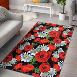White Cute Daisy Pattern Print Area Rug Living Room Rug Home Decor
